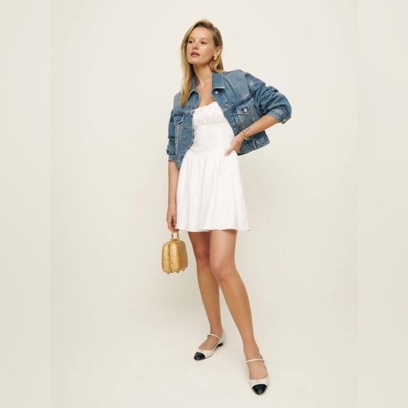 NEW Reformation Daria Mini Linen Dress Sleeveless Bow Corset  in White | size 6 - Picture 4 of 12